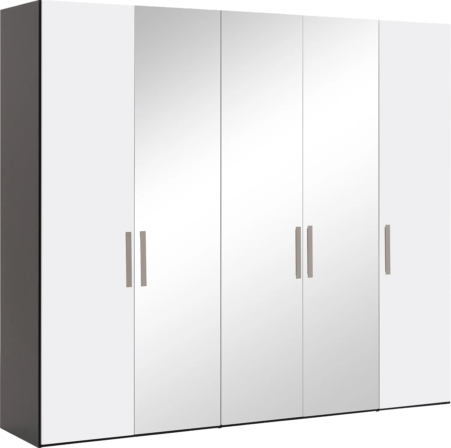 Goossens Kledingkast Easy Storage Ddk, Kledingkast 253 cm breed, 220 cm hoog, 2x draaideur en 3x spiegel draaideur midden