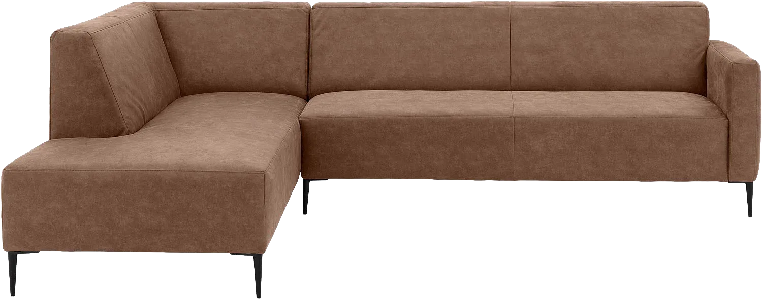 Goossens Bank Key West bruin, micro leer, 3-zits, modern design met ligelement links