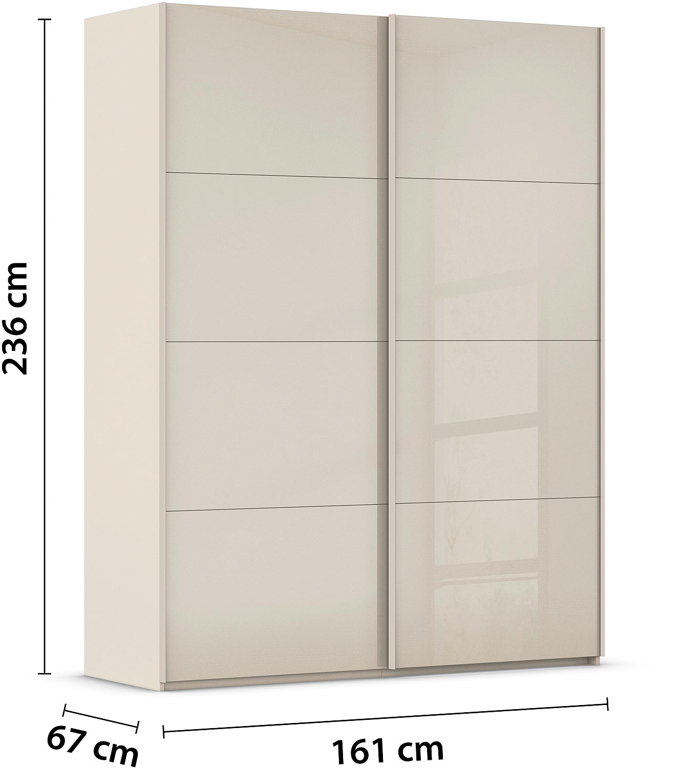 Goossens Excellent Kledingkast Finca Glans Glas, Slaapkamerkast 160 cm breed, 236 cm hoog, 2x 4 paneel glas schuifdeuren