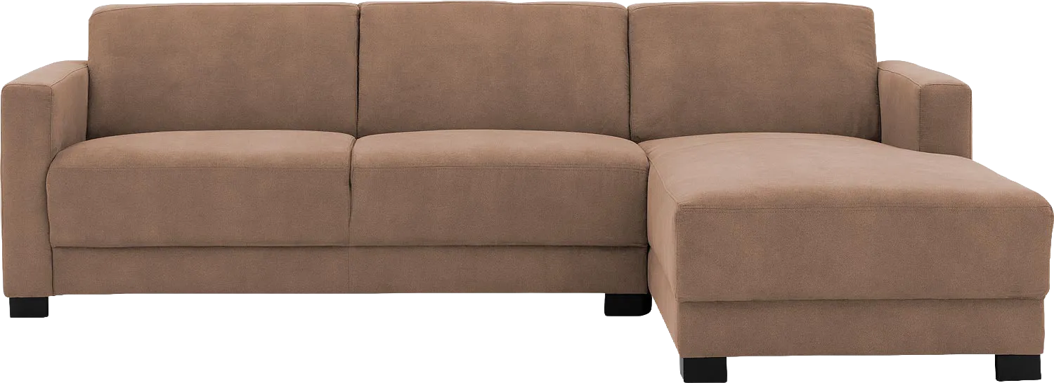 Goossens Bank My Style bruin, microvezel, 2,5-zits, stijlvol landelijk met chaise longue rechts