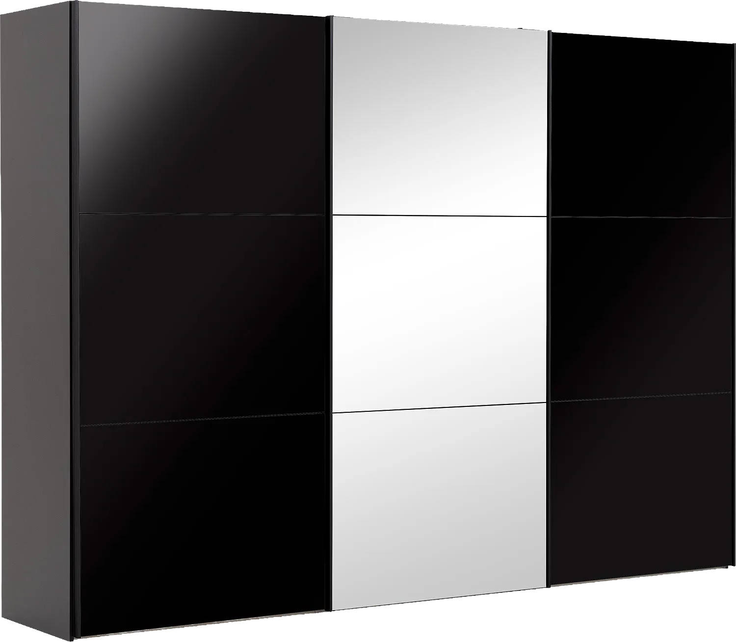 Goossens Kledingkast Easy Storage Sdk, 303 cm breed, 220 cm hoog, 2x 3 paneel glas schuifdeuren en 1x 3 paneel spiegel schuifdeur midden