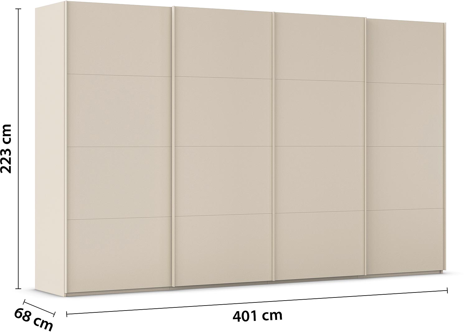 Goossens Excellent Kledingkast Finca Mat Glas, Slaapkamerkast 400 cm breed, 223 cm hoog, 4x 4 paneel glas schuifdeuren