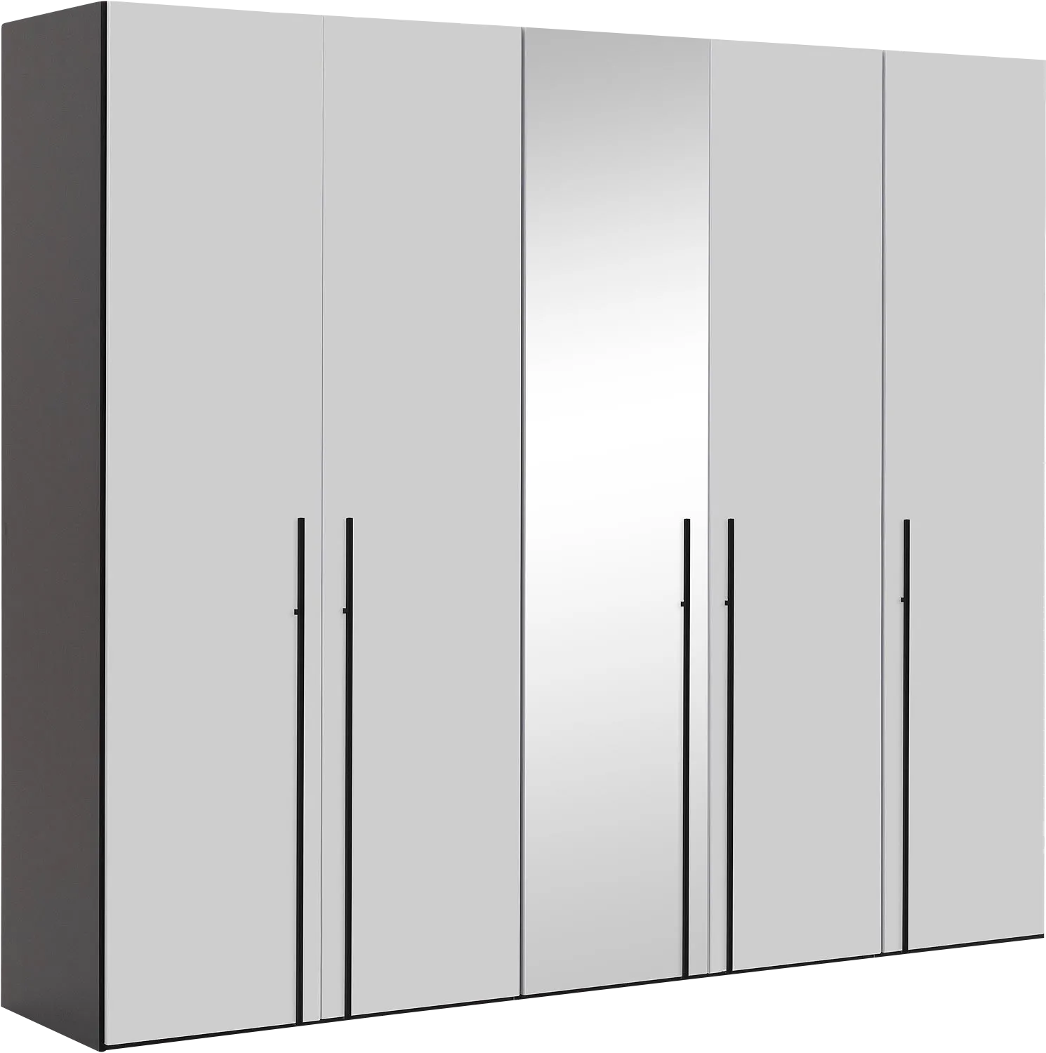 Goossens Kledingkast Easy Storage Ddk, Kledingkast 253 cm breed, 220 cm hoog, 4x glas draaideur en 1x spiegel draaideur midden