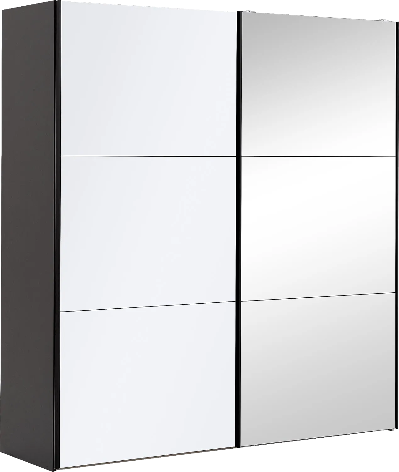 Goossens Kledingkast Easy Storage Sdk, 203 cm breed, 220 cm hoog, 1x 3 paneel glas schuifdeur li en 1x 3 paneel spiegel schuifdeur re