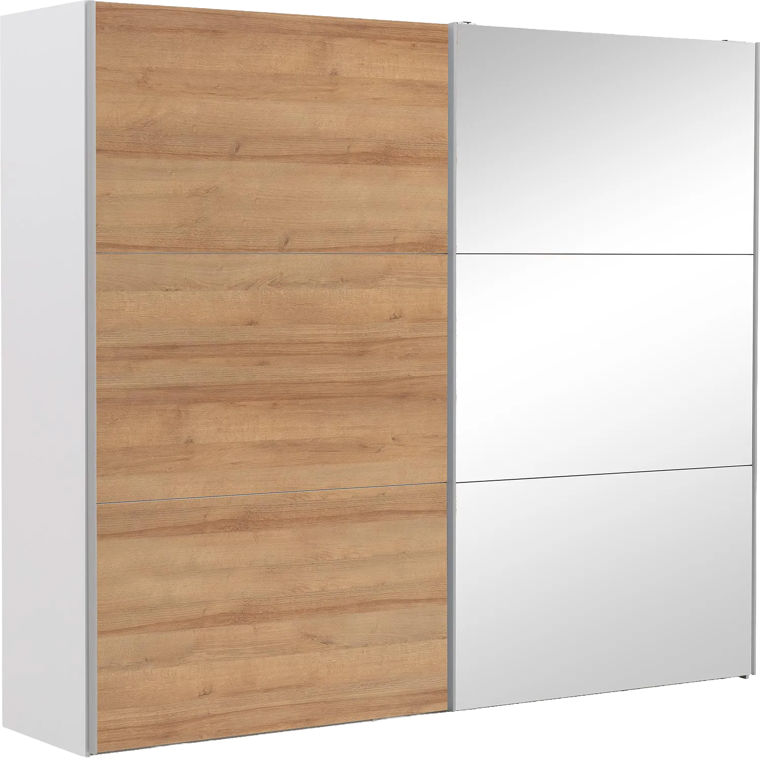 Goossens Kledingkast Easy Storage Sdk, 253 cm breed, 220 cm hoog, 1x 3 paneel schuifdeur li en 1x 3 paneel spiegel schuifdeur re