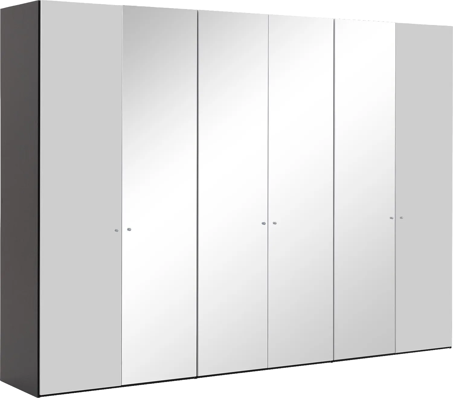 Goossens Kledingkast Easy Storage Ddk, Kledingkast 304 cm breed, 220 cm hoog, 2x glas draaideur en 4x spiegel draaideur midden