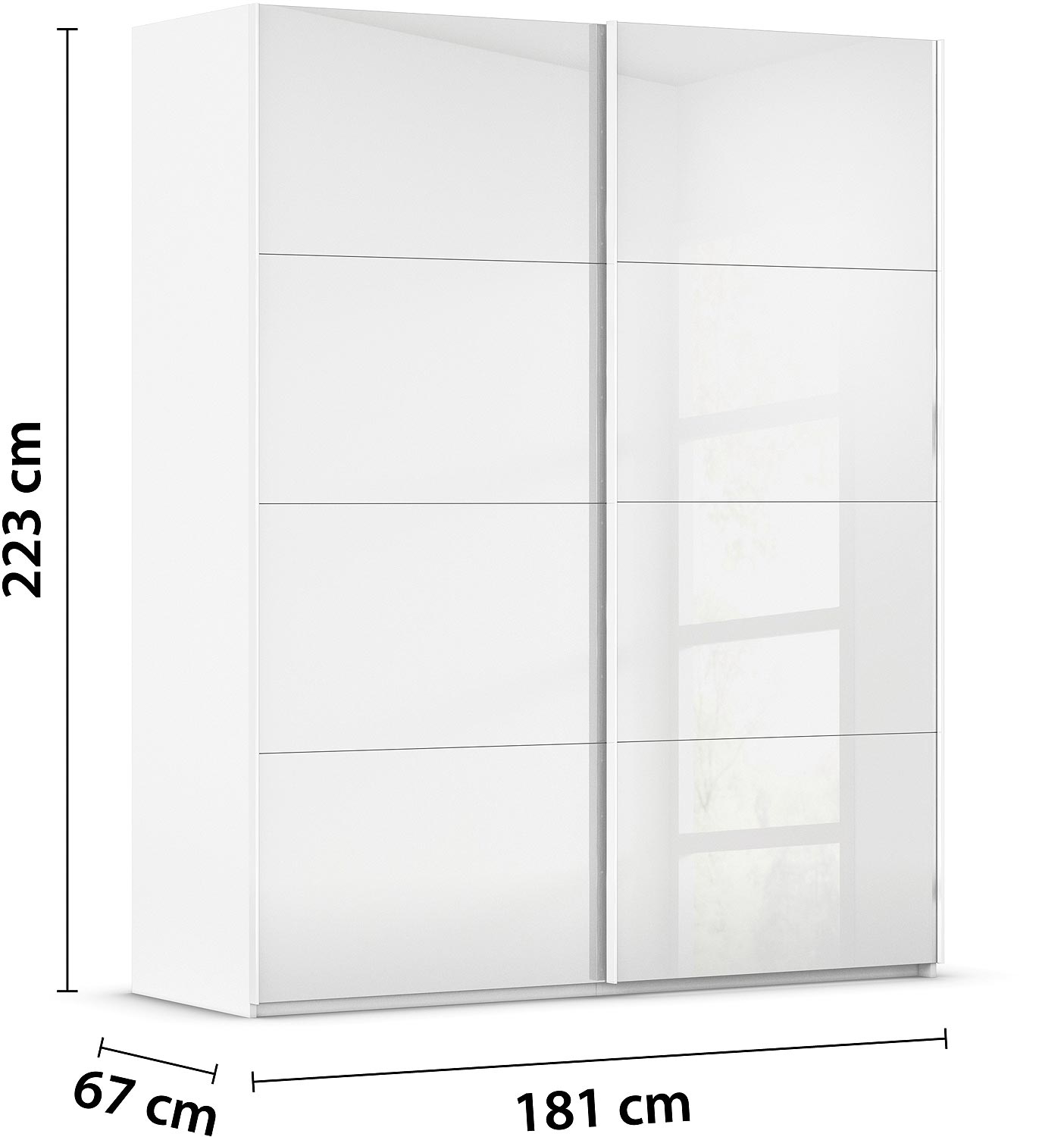 Goossens Excellent Kledingkast Finca Glans Glas, Slaapkamerkast 180 cm breed, 223 cm hoog, 2x 4 paneel glas schuifdeuren