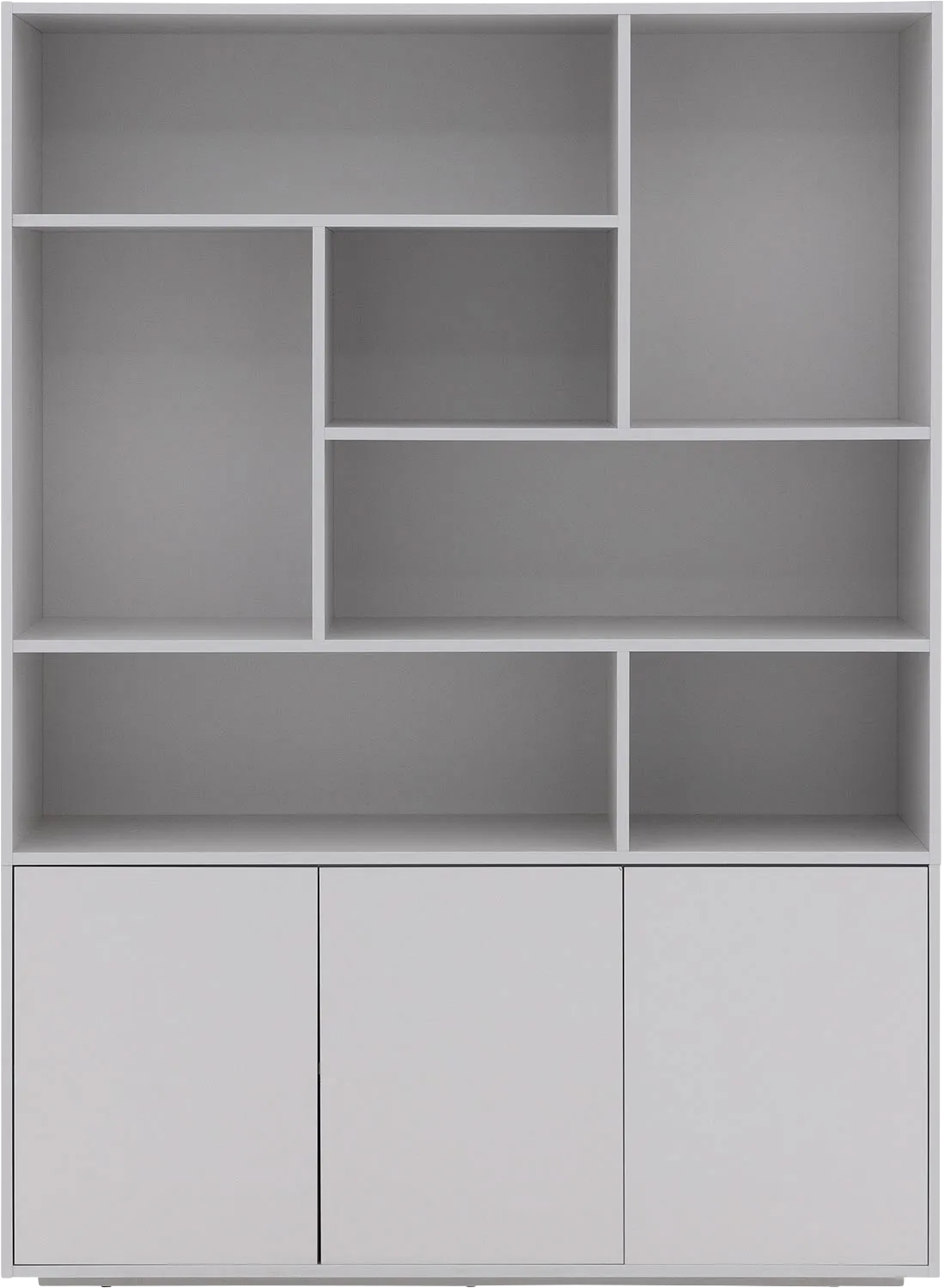 Goossens Basic Buffetkast Madrid, 3 dichte deuren 7 open vakken, grijs melamine, 139 x 191 x 45 cm, elegant chic