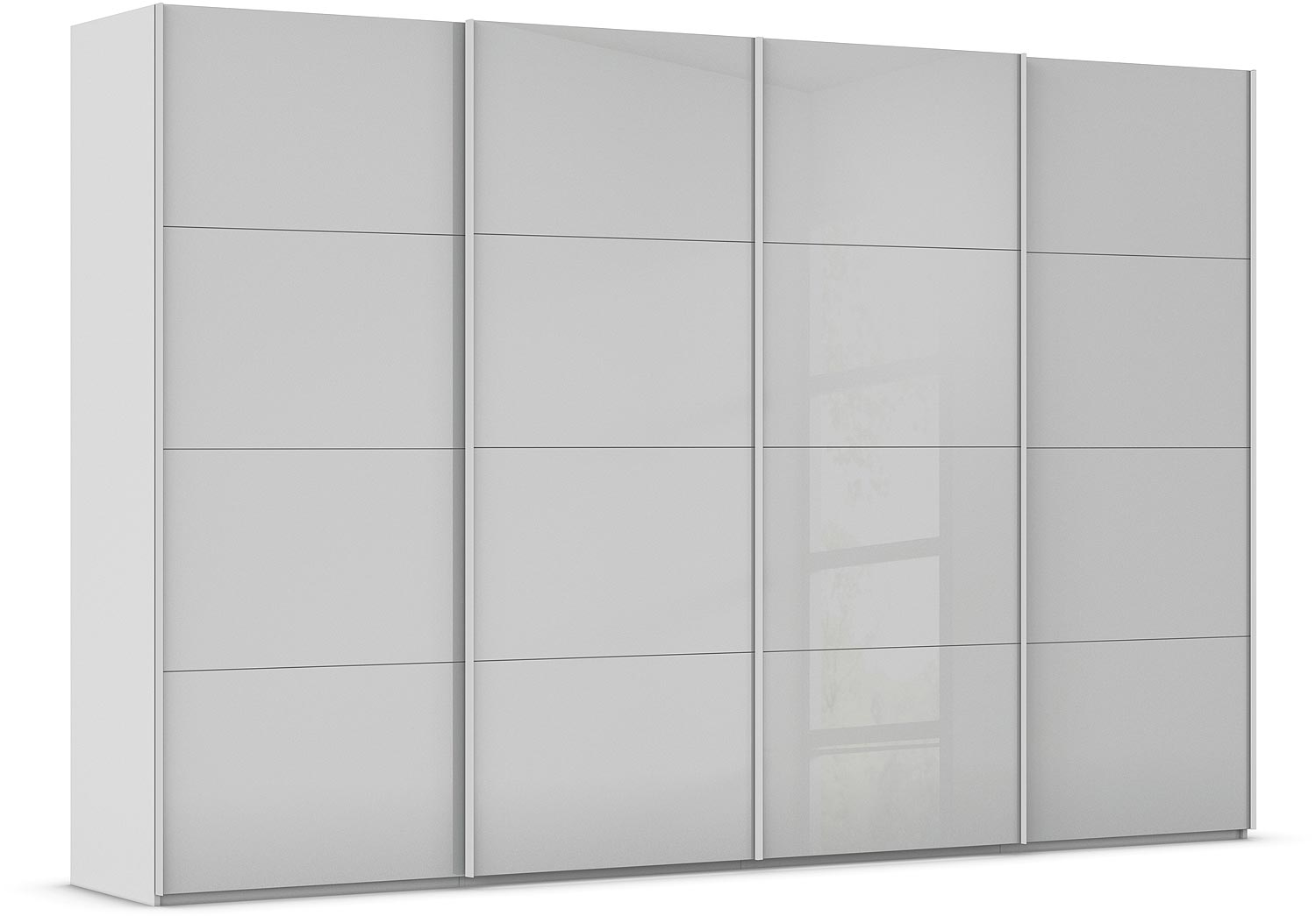 Goossens Excellent Kledingkast Finca Glans Glas, Slaapkamerkast 400 cm breed, 236 cm hoog, 4x 4 paneel glas schuifdeuren
