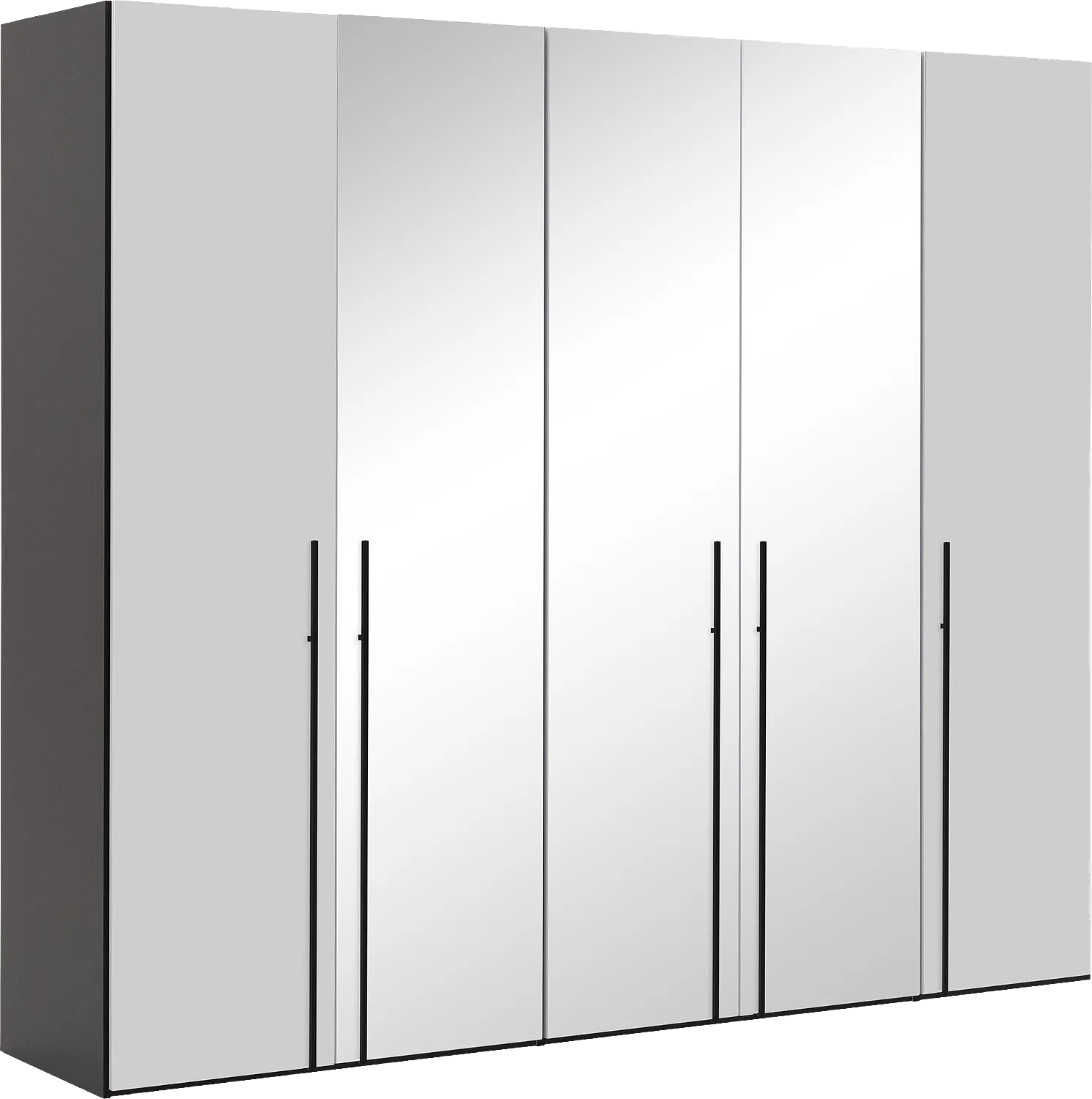 Goossens Kledingkast Easy Storage Ddk, Kledingkast 253 cm breed, 220 cm hoog, 2x glas draaideur en 3x spiegel draaideur midden