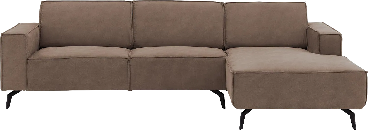 Goossens Hoekbank Hercules bruin, microvezel, 3-zits, modern design met chaise longue rechts