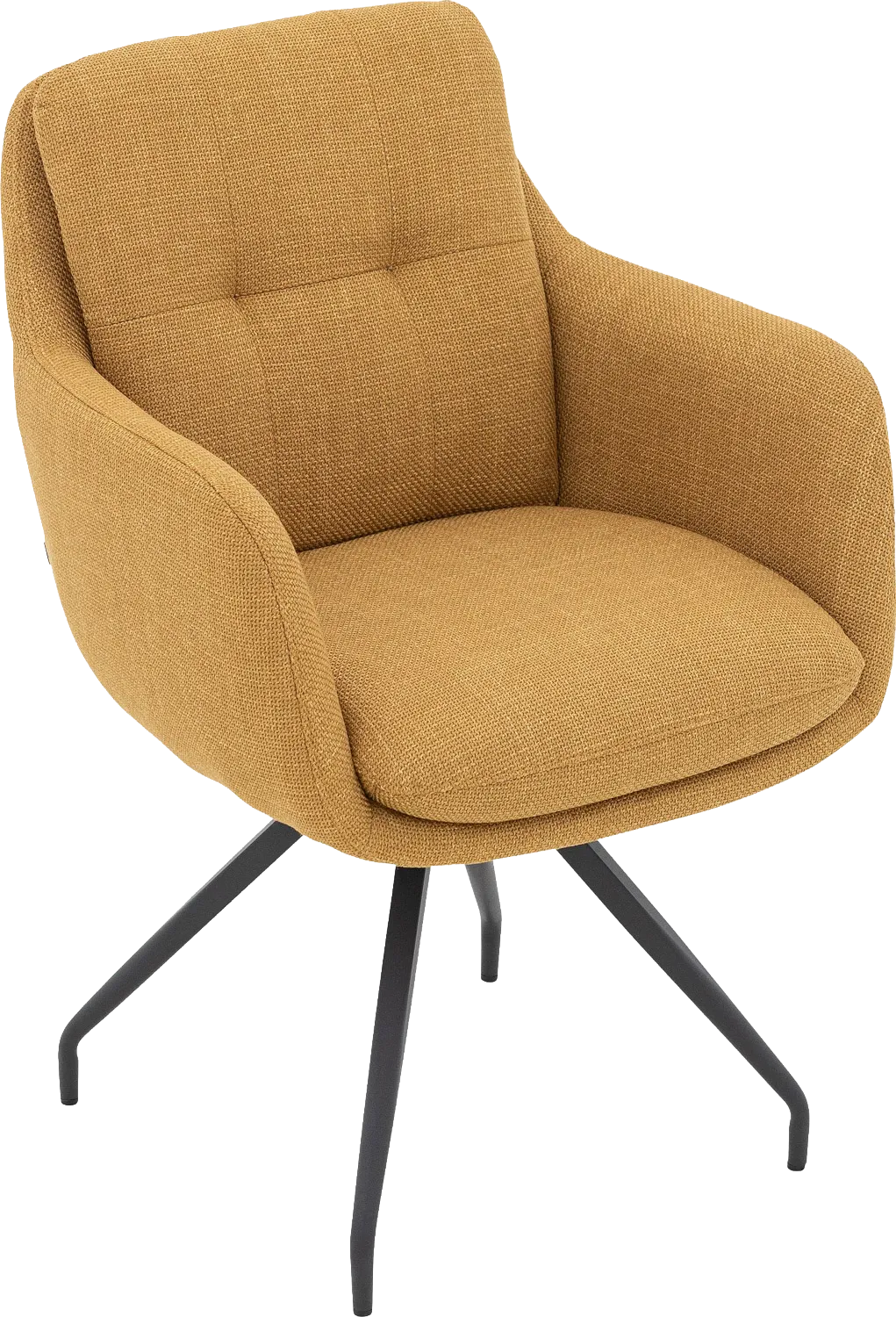Goossens Eetkamerstoel Mirthe geel stof graden draaibaar met armleuning, modern design