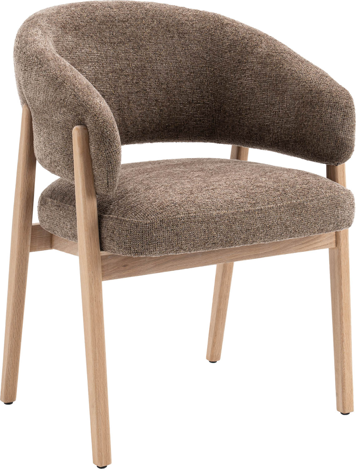 Goossens Eetkamerstoel Hayley met Massief Houten Frame bruin stof met armleuning,
