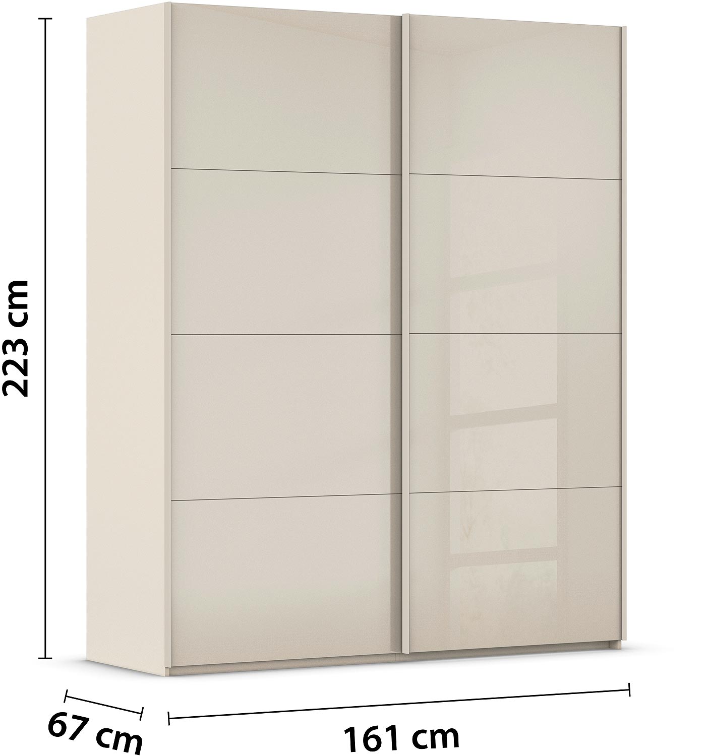 Goossens Excellent Kledingkast Finca Glans Glas, Slaapkamerkast 160 cm breed, 223 cm hoog, 2x 4 paneel glas schuifdeuren