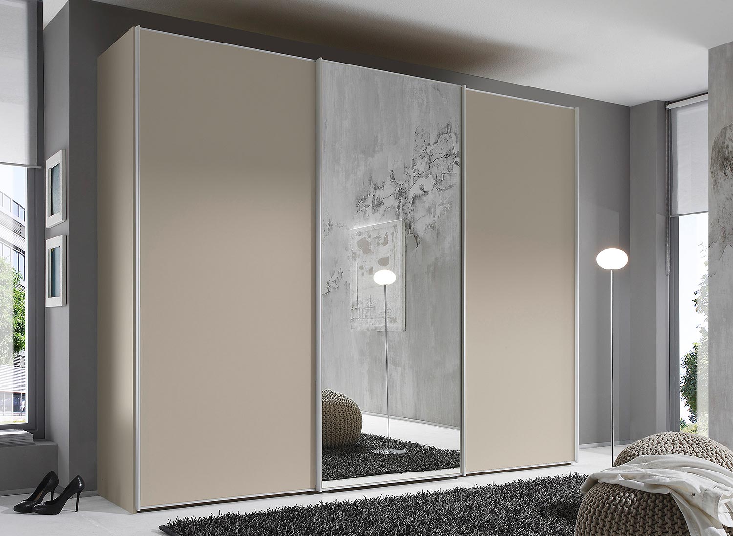 Goossens Kledingkast Big Choice Type 01 163, Slaapkamerkast 280 cm breed, 222 cm hoog, 2 schuifdeuren en 1 glas schuifdeur midden