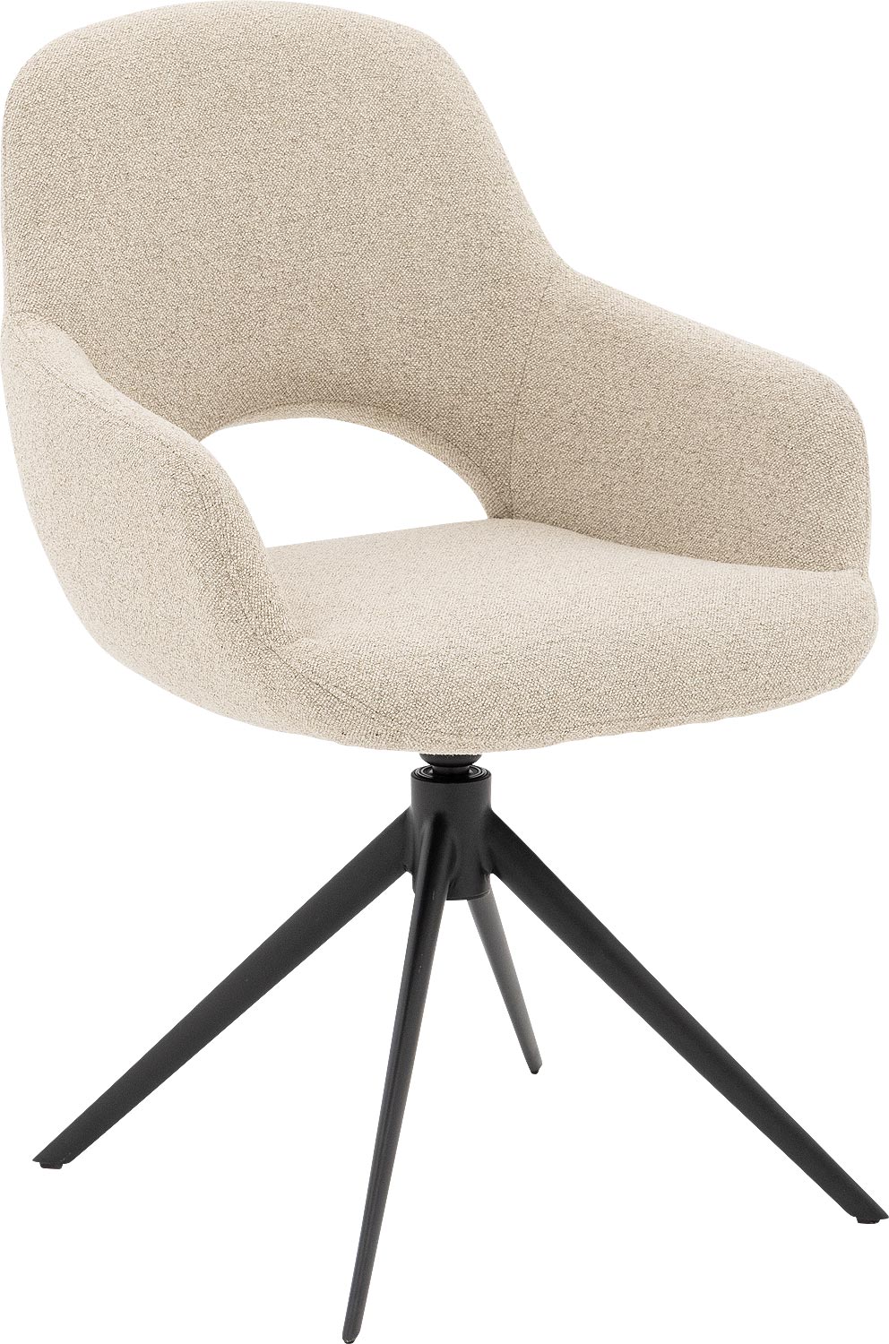 Goossens Stoel Bonna beige stof graden draaibaar met returnfunctie met armleuning, modern design