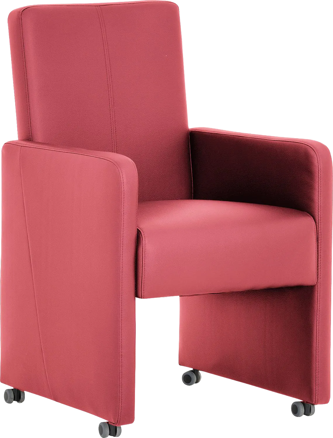Goossens Eetkamerstoel Rivas rood kunstleer met armleuning en met wielen, modern design