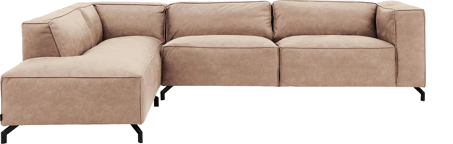 Goossens Bank Calvin beige, micro leer, 3,5-zits, modern design met ligelement links
