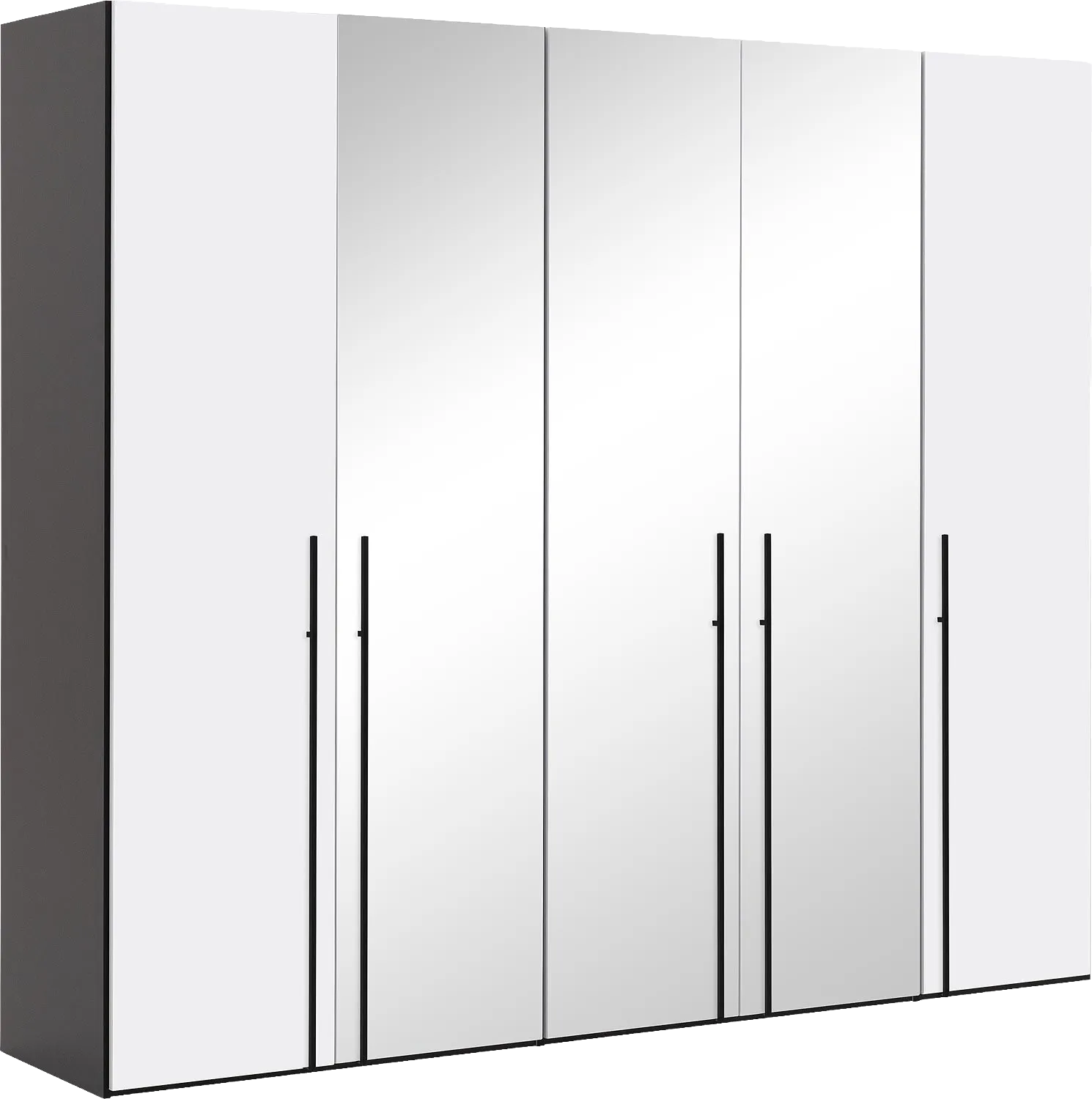 Goossens Kledingkast Easy Storage Ddk, Kledingkast 253 cm breed, 220 cm hoog, 2x draaideur en 3x spiegel draaideur midden