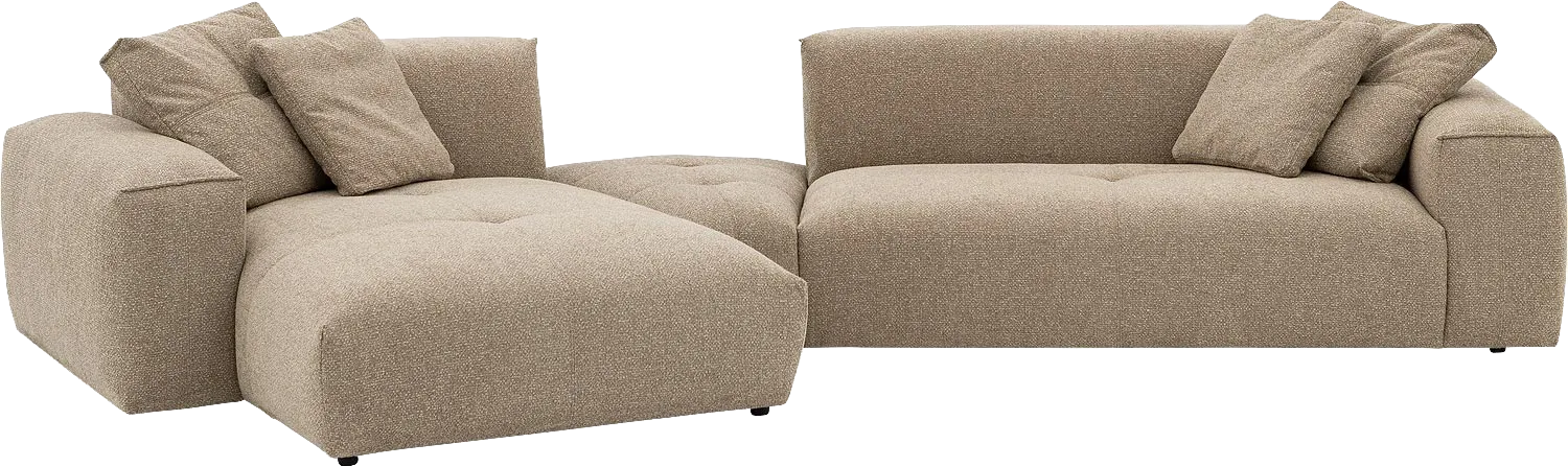 Goossens Bank Lago bruin, stof, 3,5-zits, met chaise longue links