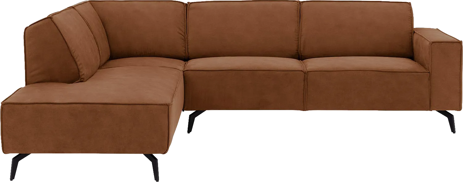 Goossens Hoekbank Hercules bruin, microvezel, 3-zits, modern design met ligelement links