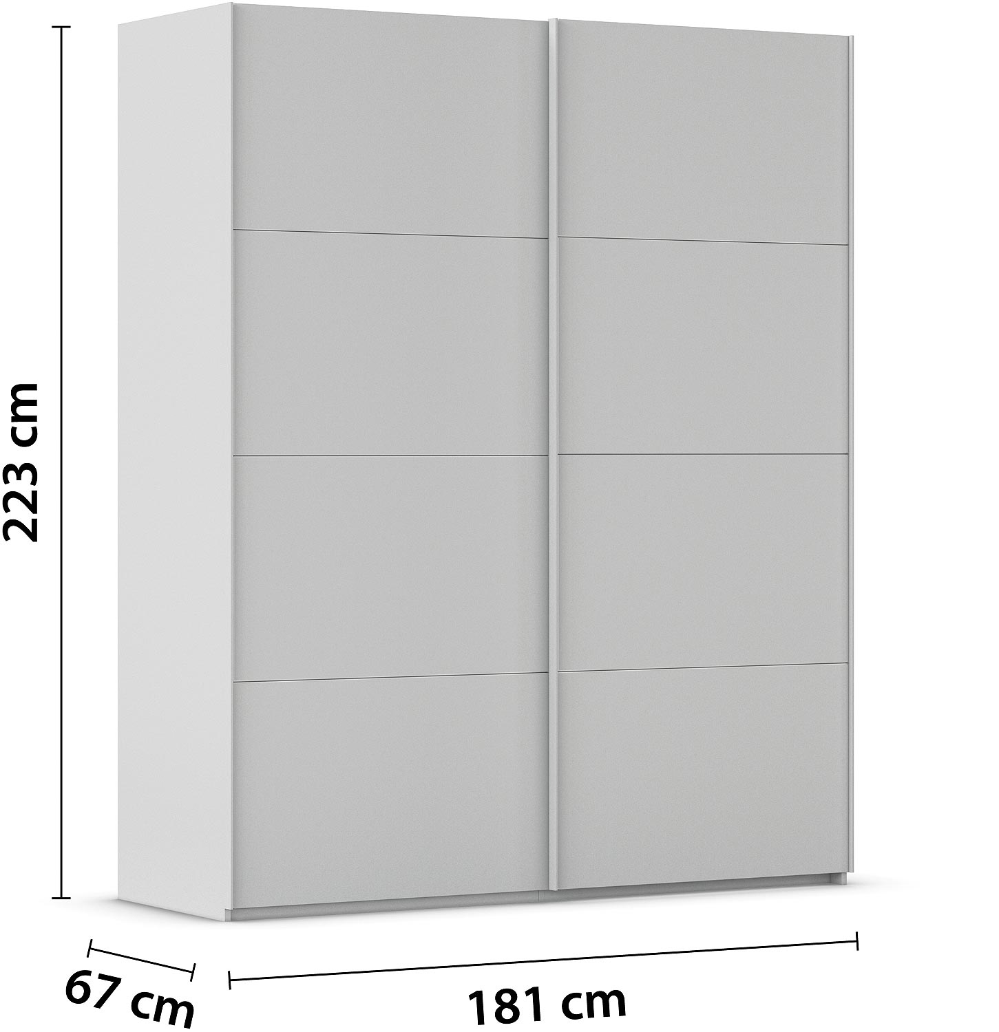 Goossens Excellent Kledingkast Finca Mat Glas, Slaapkamerkast 180 cm breed, 223 cm hoog, 2x 4 paneel glas schuifdeuren