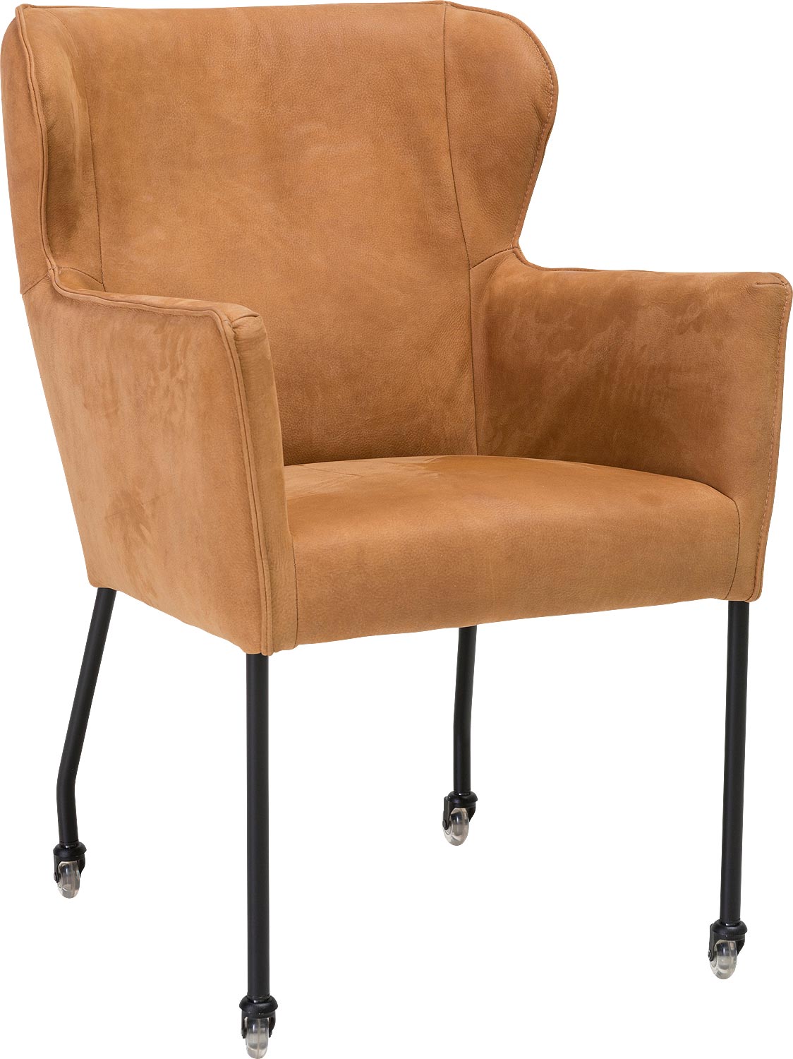 Goossens Excellent Eetkamerstoel Leogang cognac leer met armleuning en met wielen, elegant chic