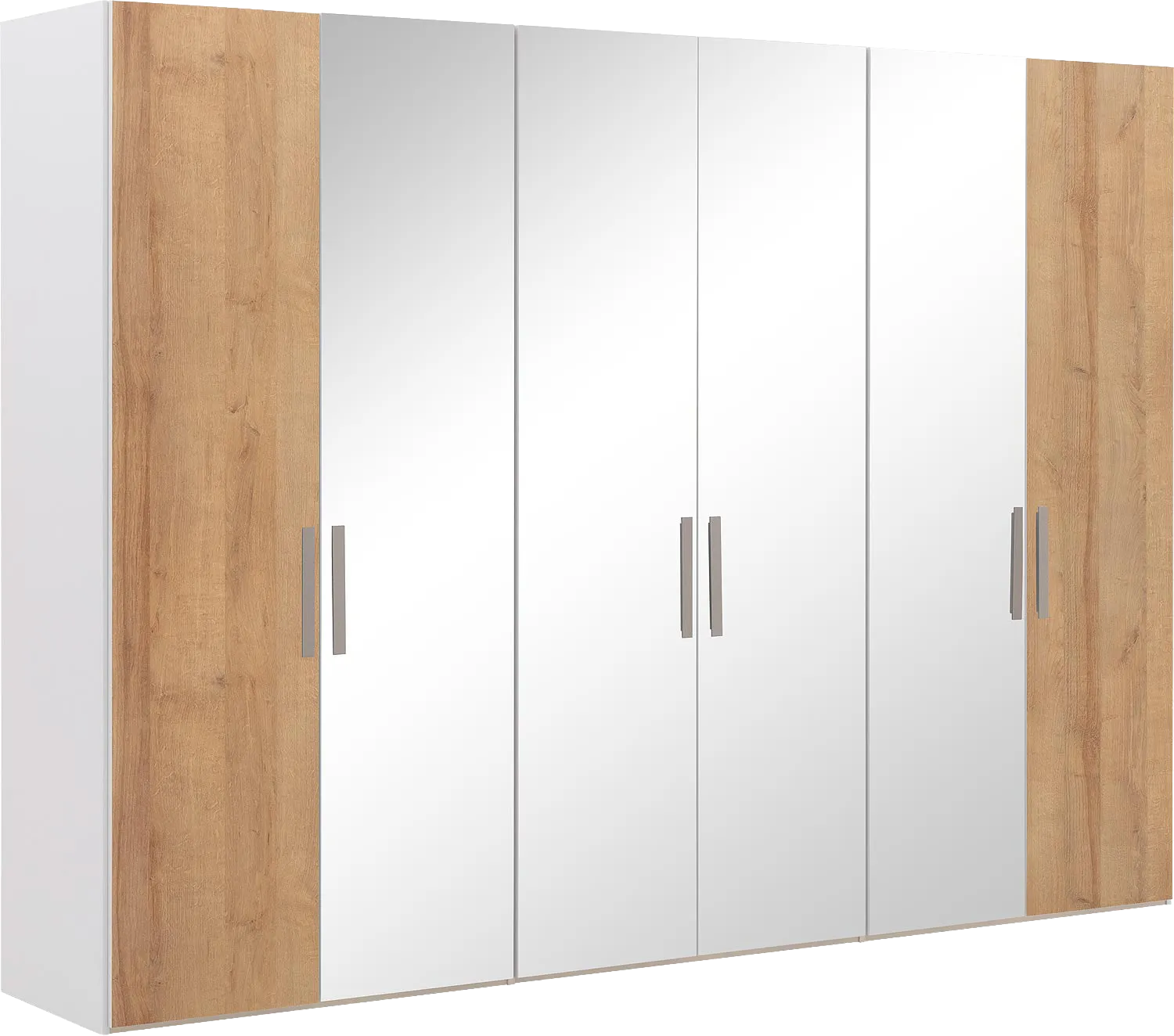 Goossens Kledingkast Easy Storage Ddk, Kledingkast 304 cm breed, 220 cm hoog, 2x draaideur en 4x spiegel draaideur midden