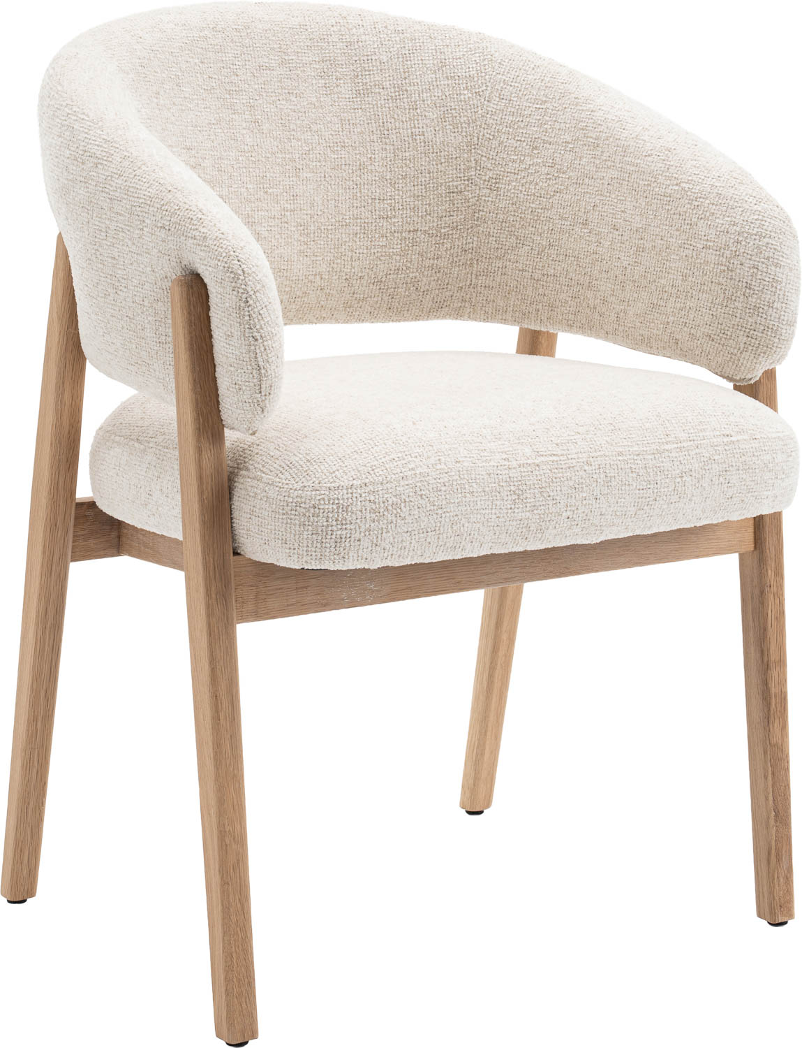 Goossens Eetkamerstoel Hayley met Massief Houten Frame beige stof met armleuning,