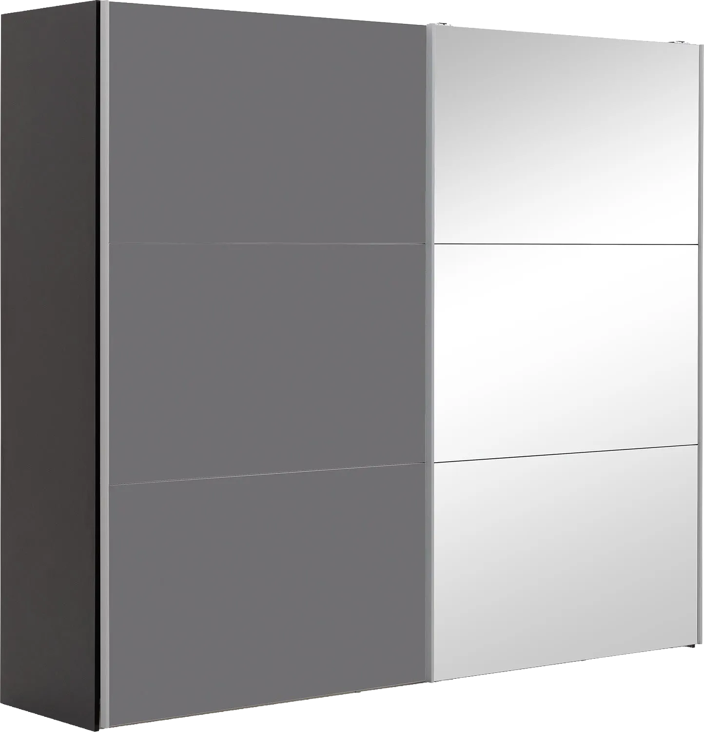 Goossens Kledingkast Easy Storage Sdk, 253 cm breed, 220 cm hoog, 1x 3 paneel glas schuifdeur li en 1x 3 paneel spiegel schuifdeur re