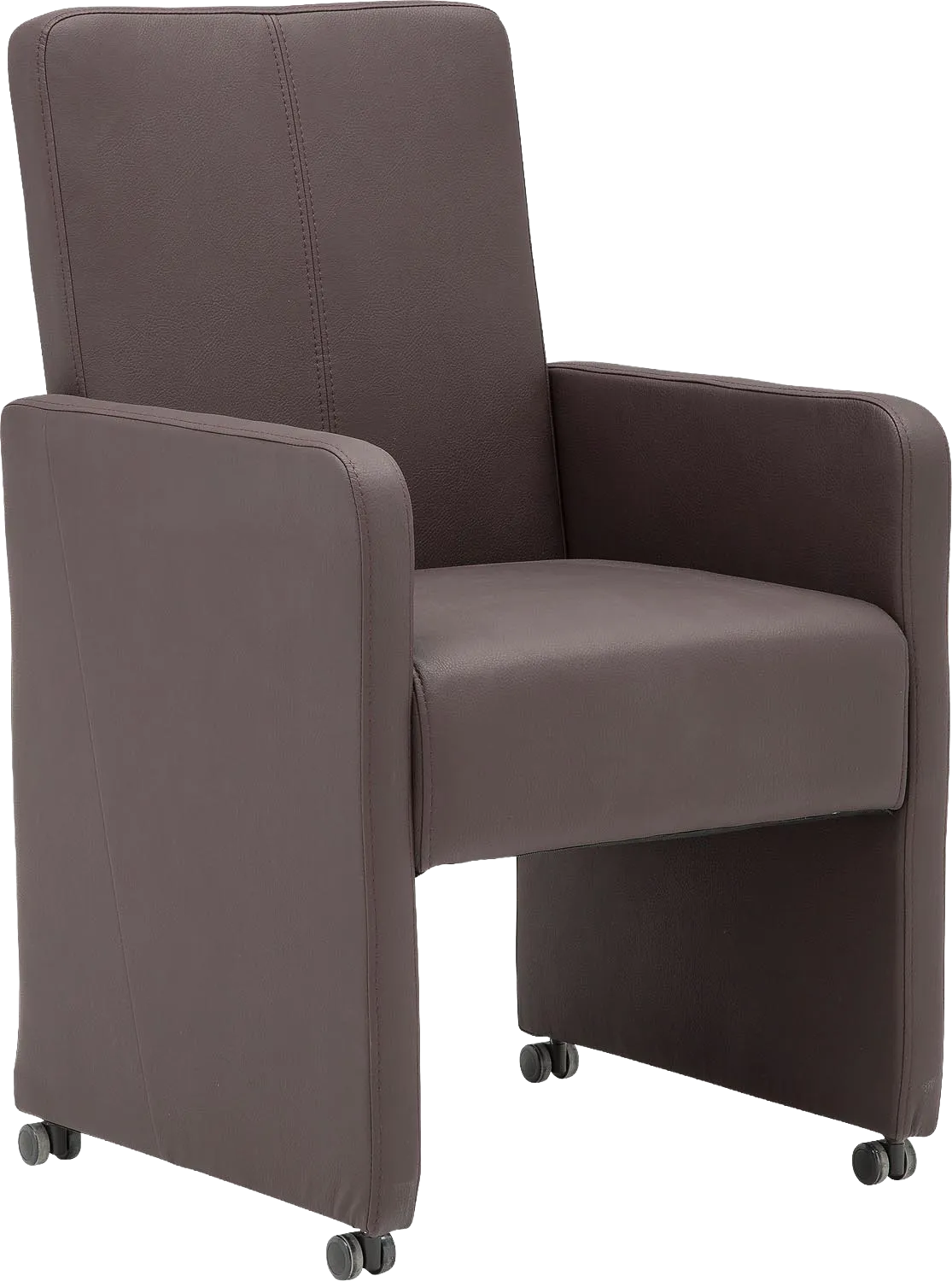 Goossens Eetkamerstoel Rivas bruin kunstleer met armleuning en met wielen, modern design