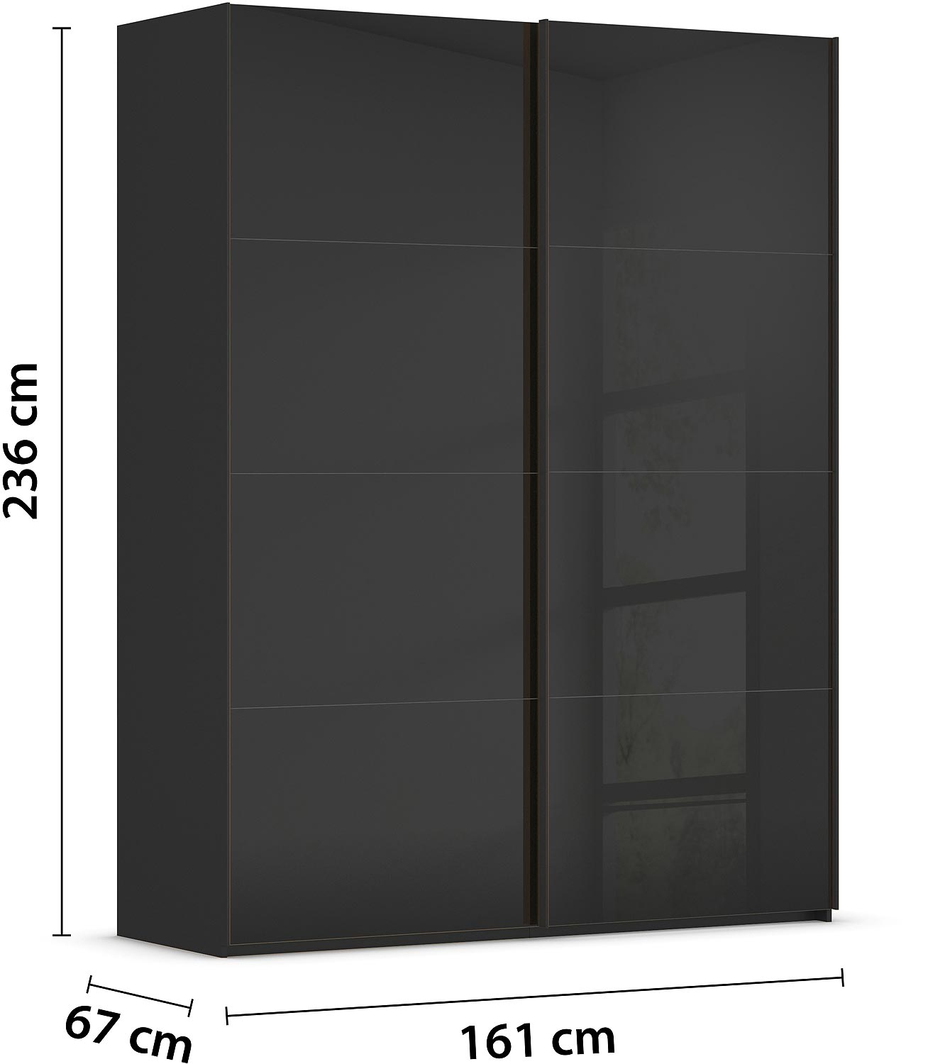 Goossens Excellent Kledingkast Finca Glans Glas, Slaapkamerkast 160 cm breed, 236 cm hoog, 2x 4 paneel glas schuifdeuren