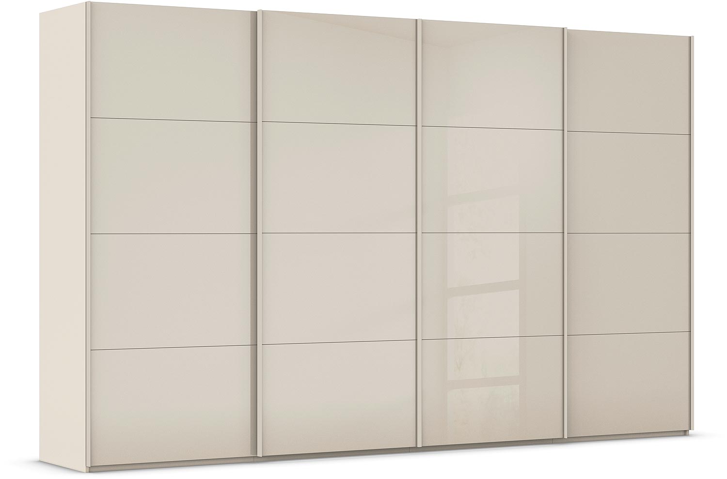 Goossens Excellent Kledingkast Finca Glans Glas, Slaapkamerkast 400 cm breed, 223 cm hoog, 4x 4 paneel glas schuifdeuren