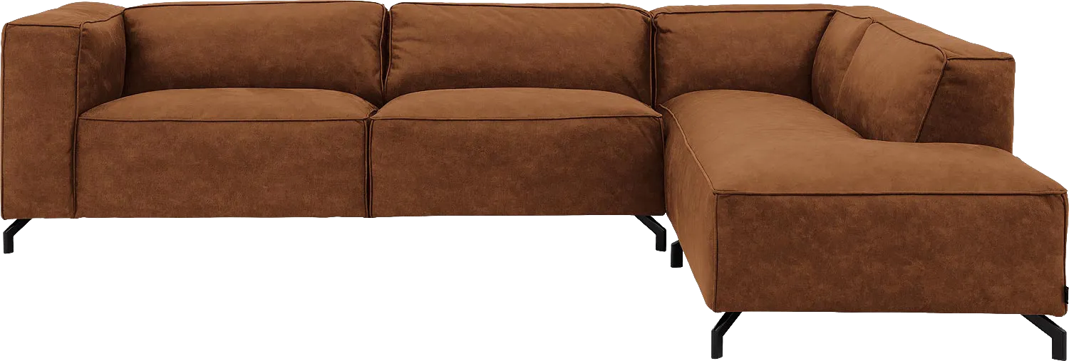 Goossens Bank Calvin cognac, micro leer, 3,5-zits, modern design met ligelement rechts