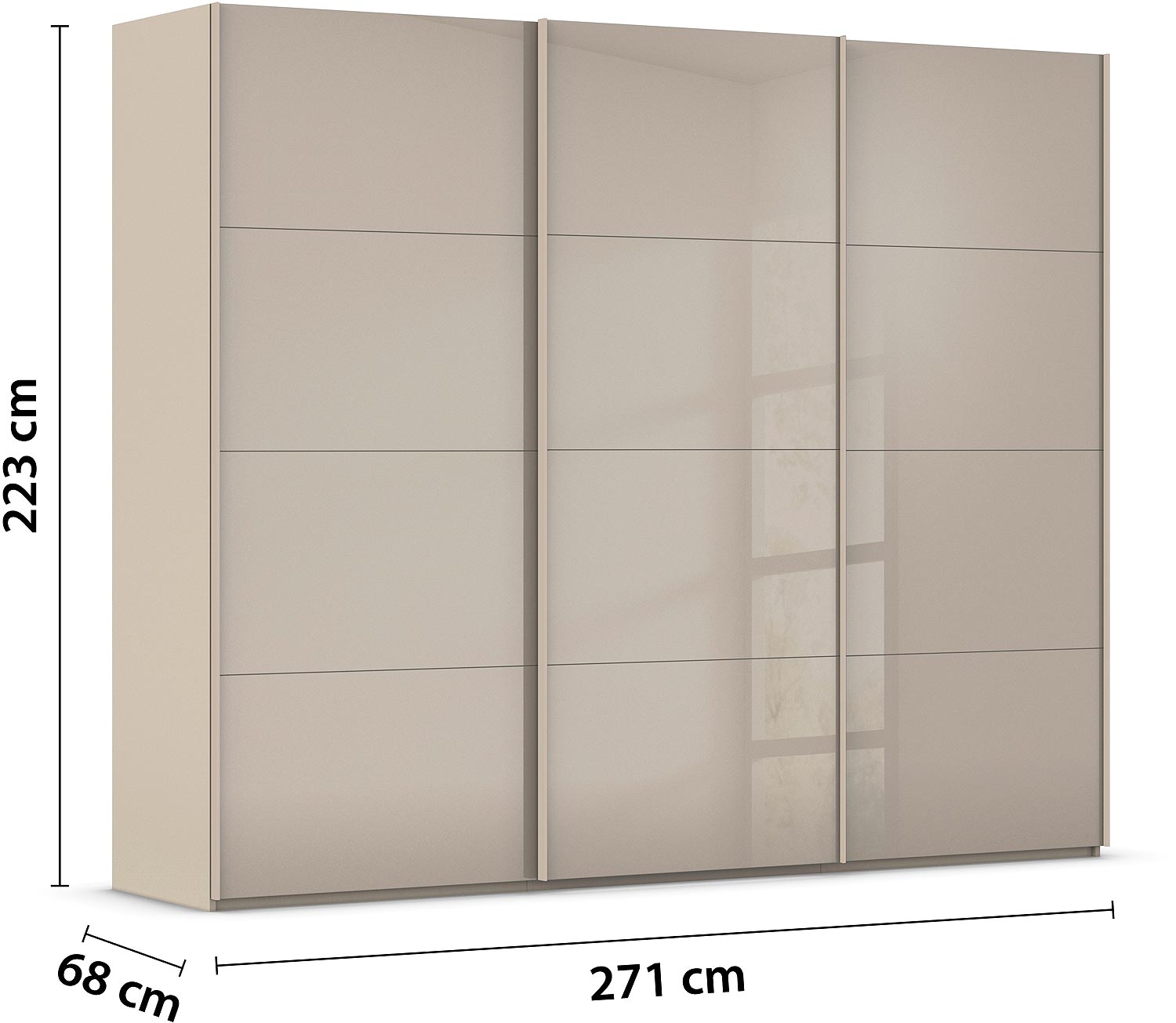 Goossens Excellent Kledingkast Finca Glans Glas, Slaapkamerkast 270 cm breed, 223cm hoog, 3x 4 paneel glas schuifdeuren