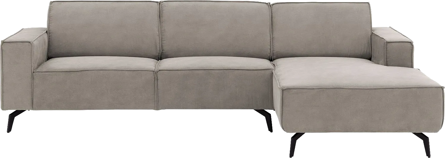 Goossens Hoekbank Hercules grijs, microvezel, 3-zits, modern design met chaise longue rechts