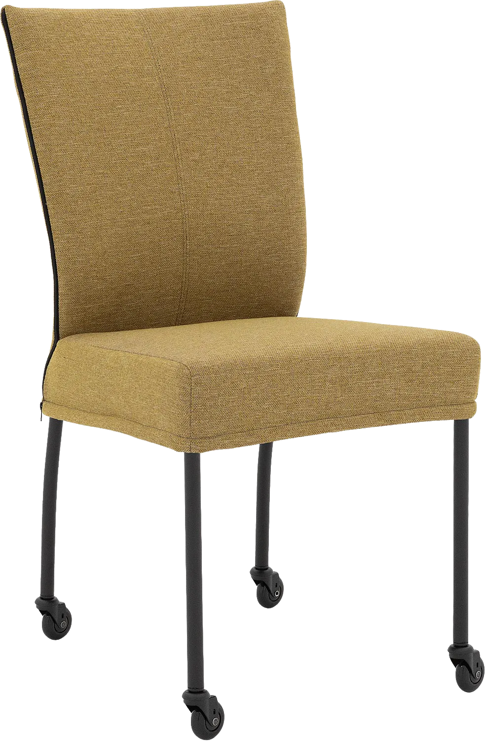 Goossens Eetkamerstoel Funk Zwarte Poten groen stof leuning en Zwart skater wiel met zwarte kapmet wielen, modern design