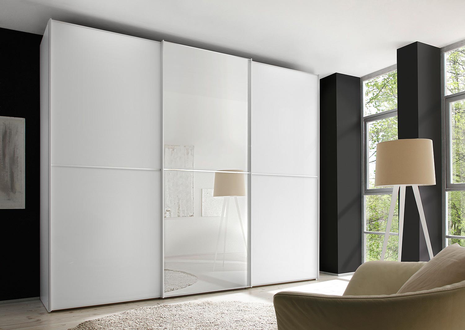 Goossens Kledingkast Big Choice Type 41 163, Slaapkamerkast 249 cm breed, 222 cm hoog, 2 schuifdeuren en 1 glas schuifdeur midden
