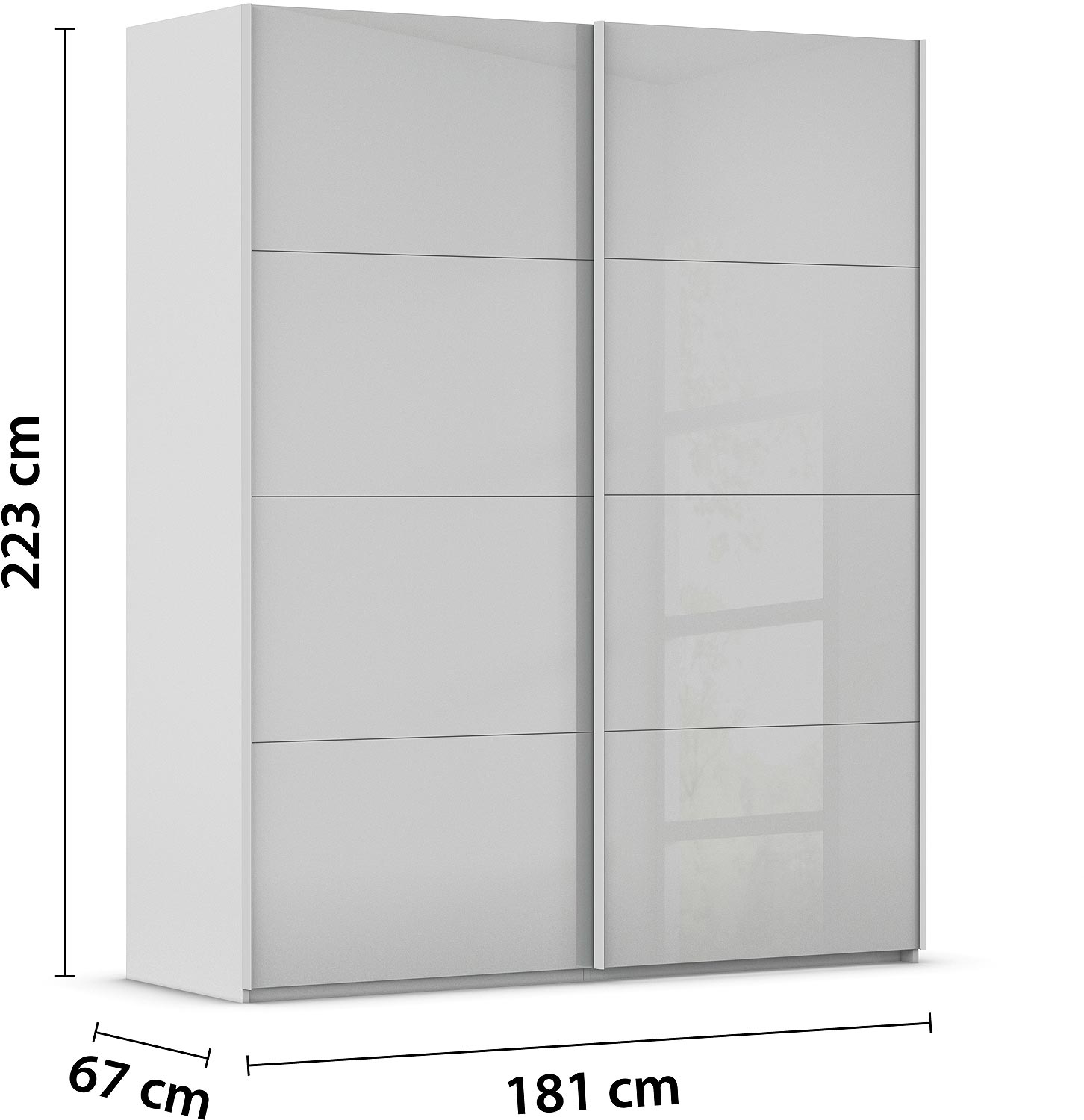Goossens Excellent Kledingkast Finca Glans Glas, Slaapkamerkast 180 cm breed, 223 cm hoog, 2x 4 paneel glas schuifdeuren