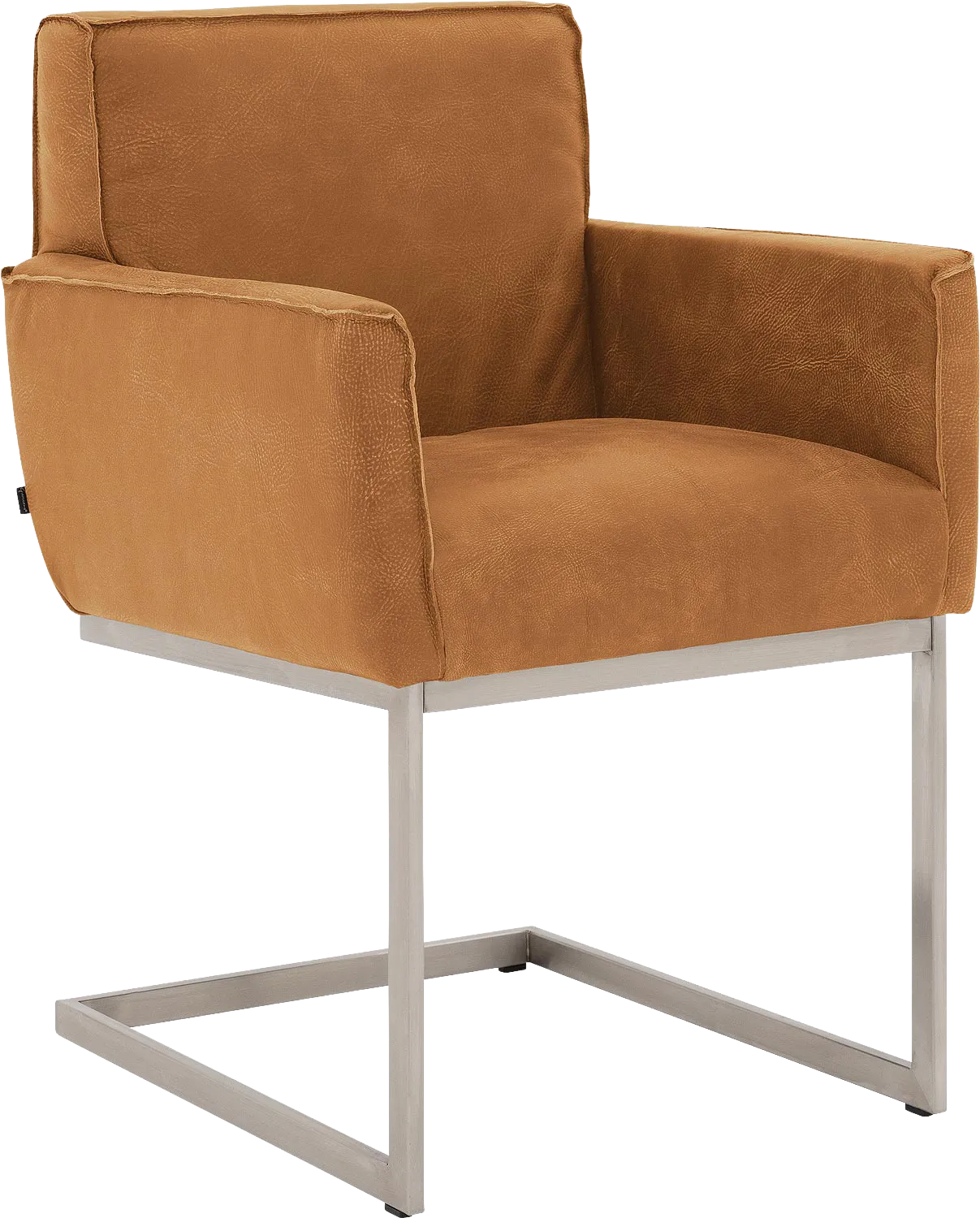 Goossens Excellent Eetkamerstoel Tom cognac leer met armleuning, urban industrieel