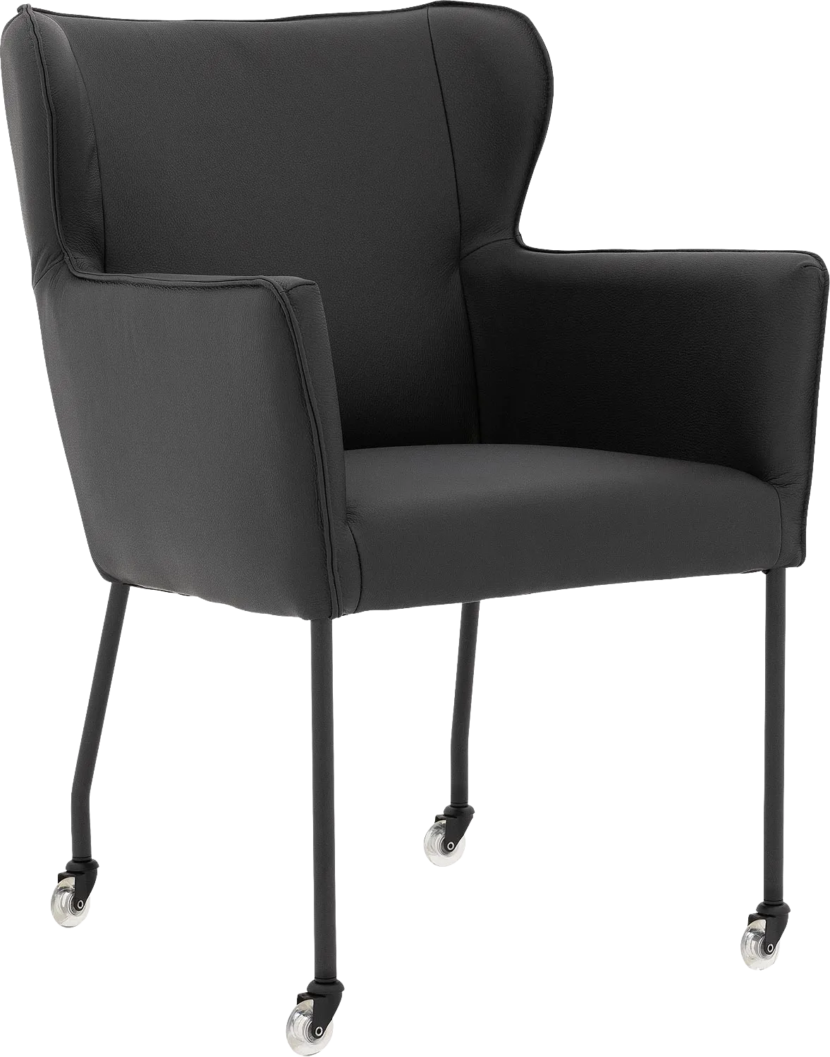 Eetkamerstoel Leogang cognac leer met armleuning en met wielen, elegant chic Zwart