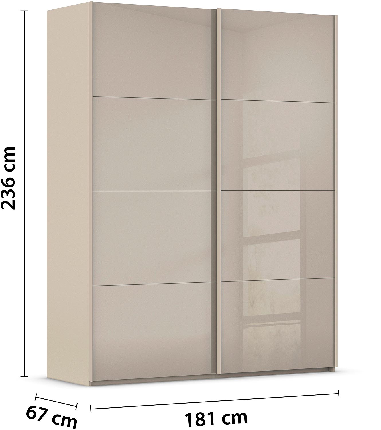 Goossens Excellent Kledingkast Finca Glans Glas, Slaapkamerkast 180 cm breed, 236 cm hoog, 2x 4 paneel glas schuifdeuren