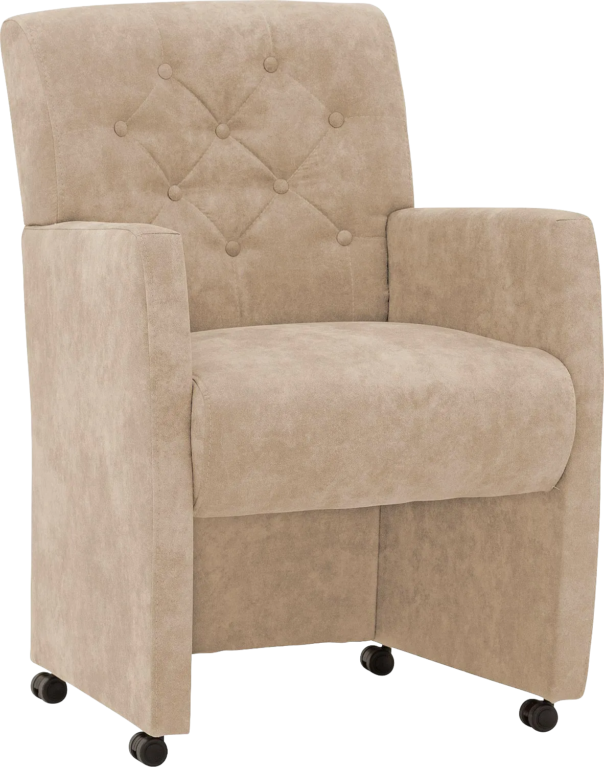 Goossens Eetkamerstoel Oliver beige microvezel met armleuning en met wielen, stijlvol landelijk