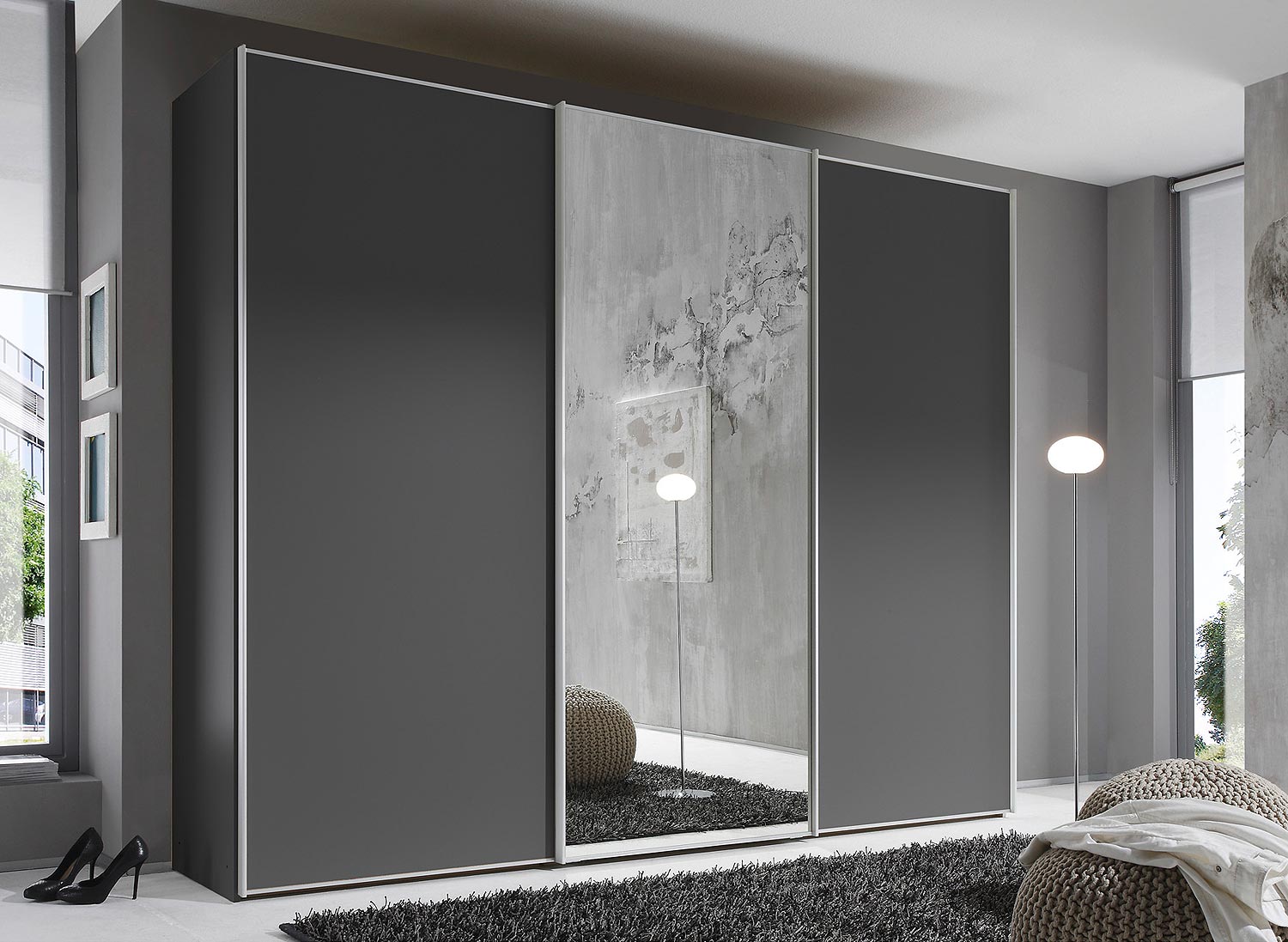 Goossens Kledingkast Big Choice Type 01 163, Slaapkamerkast 249 cm breed, 240 cm hoog, 2 schuifdeuren en 1glas schuifdeur midden
