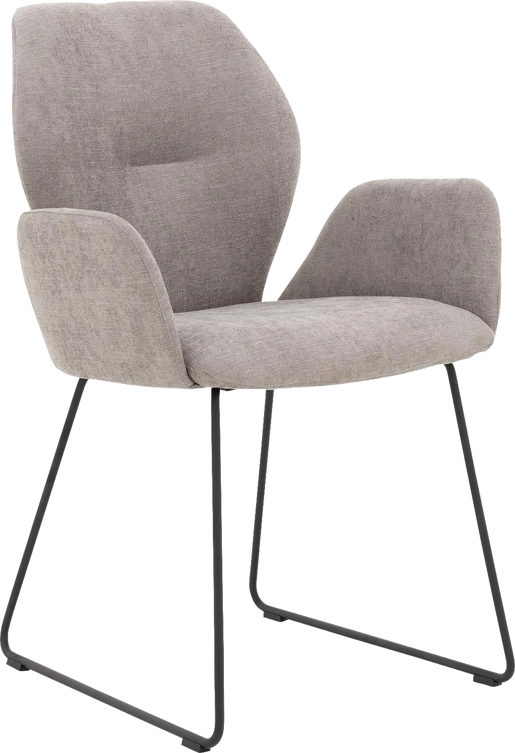 Goossens Eetkamerstoel Hera lichtgrijs stof met armleuning, modern design